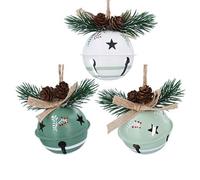 Gisela Graham Green and White Bell Christmas Tree Decorations, set of 3