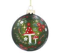 Gisela Graham Green Bauble with Toadstools, Woodland Glass Christmas Tree Decoration, 8cm