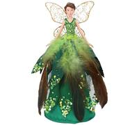 Gisela Graham Green Fairy Christmas Tree Topper, Feather Skirt, 18cm
