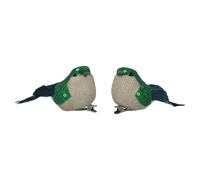 Gisela Graham Green Feather/Gold Sparkle Mini Bird Clip-on Decorations, Set of 2