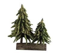 Gisela Graham Green Fir Double Tree on Log with Gold Glitter, Woodland Christmas Ornament, Festive Tabletop Decoration