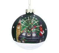 Gisela Graham Green Glass Christmas Bauble, London Characters, Round, 8cm