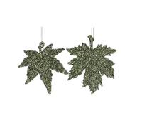 Gisela Graham Green Glitter Leaf Hanging Decorations (Set of 2)