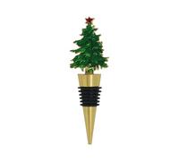 Gisela Graham Green & Gold Metal Christmas Tree Bottle Stopper, Festive Wine & Beverage Accessory