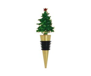 Gisela Graham Green & Gold Metal Christmas Tree Bottle Stopper, Festive Wine & Beverage Accessory
