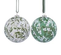 Gisela Graham Green Mistletoe Christmas Baubles, Set of 2