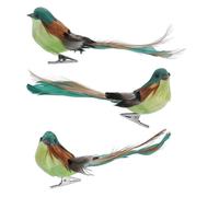 Gisela Graham Green/Natural Feather Bird Clip Decorations (Set of 3)