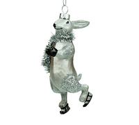 Gisela Graham Hand Painted Hare Christmas Decoration with Silver Tinsel Scarf (11cm)