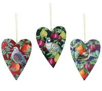 Gisela Graham Heart Shaped Tree Decorations with Partridge & Dove Decoration (Set of 3)