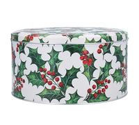 Gisela Graham Holly Design Christmas Cake Storage Tin, 23cm, Round