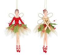 Gisela Graham Holly Fairy Christmas Tree Decorations - set of two