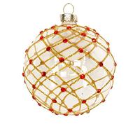 Gisela Graham Iridescent Glass Christmas Tree Decoration with Gold Trellis & Red Diamantes 8cm