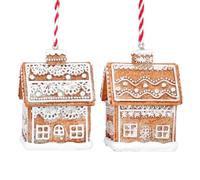 Gisela Graham Lace Iced 3D House Hanging Christmas Decorations, Set of 2, Resin