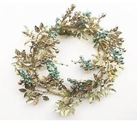 Gisela Graham Large Pale Gold/Turquoise Glitter Leaf/Berry Wreath