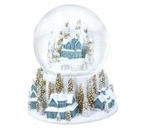 Gisela Graham Large White/Blue/Gold Resin Village Snow Dome