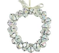 Gisela Graham Large White Iridescent Jingle Bells Metal Garland Wreath Hanging Christmas Decoration