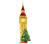 Gisela Graham London Big Ben with Christmas Tree Wooden Hanging Decoration