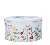 Gisela Graham London Round Metal Cake Storage Tin, Meadow Flowers Design, White with Floral Pattern, 23cm