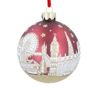 Gisela Graham London Scene Glass Christmas Bauble, Red and Gold, 8cm