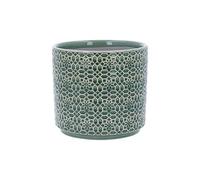 Gisela Graham London Stoneware Plant Pot Cover, Green Tile Design,12cm x 14cm, Glazed