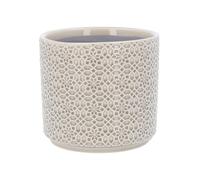 Gisela Graham London Stoneware Plant Pot Cover, Light Grey Tile Design,15cm x 17cm, Glazed