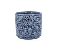 Gisela Graham London Stoneware Plant Pot Cover, Navy Blue Tile Design,12cm x 14cm, Glazed