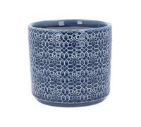 Gisela Graham London Stoneware Plant Pot Cover, Navy Blue Tile Design,15cm x 17cm, Glazed
