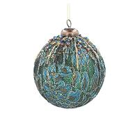 Gisela Graham Luxury Peacock Shades Lace Fabric Bead and Sequin Encrusted Bauble Hanging Christmas Tree Decoration