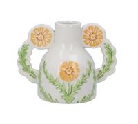 Gisela Graham Marigold Patterned Stoneware Candle Holder, White with Yellow Floral Design