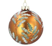 Gisela Graham Matt Copper Bauble with Holly and Berries - Christmas Tree Bauble - Glass, Matt Copper - Christmas