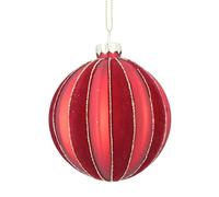 Gisela Graham Matt Flock Red Ribbed Striped Glass Bauble