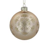 Gisela Graham Matt Gold Glass Ball with Glitter Berry Snowflake