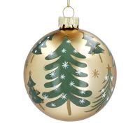 Gisela Graham Matt Gold Glass Bauble with Green Trees