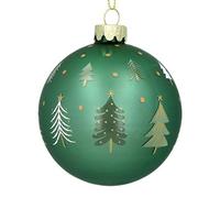 Gisela Graham Matt Green Glass Bauble with Trees