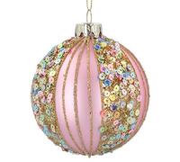 Gisela Graham Matt Pink Glass Bauble with Multi Sequin Stripes
