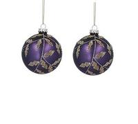 Gisela Graham Matt Purple Gold Beaded Glass Baubles, Set of 2