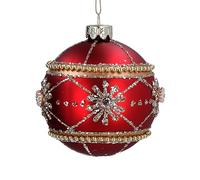 Gisela Graham Matt Red Glass Bauble with Diamante Bead Band