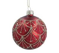 Gisela Graham Matt Red Glass Bauble with Gold Deco Swags