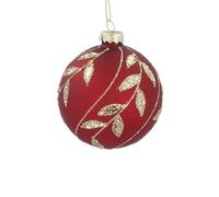 Gisela Graham Matt Red Glass Bauble with Gold Leaf Design