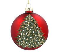 Gisela Graham Matt Red Glass Bauble with Green Beaded Tree
