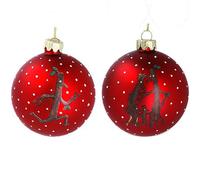Gisela Graham Matt Red Stick Man & Family Glass Bauble, Set of 2, 8cm