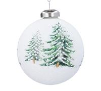 Gisela Graham Matt White Bauble with Fir Trees