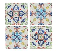 Gisela Graham Mediterranean Tile Design Square Resin Coasters, Multicoloured, 10cm, Set of 4