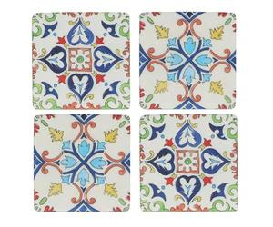 Gisela Graham Mediterranean Tile Design Square Resin Coasters, Multicoloured, 10cm, Set of 4