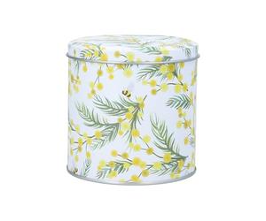 Gisela Graham Metal Storage Tin, Yellow Mimosa Floral Design, 10cm