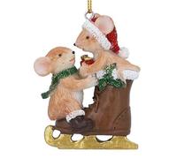 Gisela Graham Mice on Ice Skate Christmas Tree Decoration, Resin, 7cm