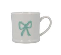 Gisela Graham Mini Mug, Embossed Green Bow Design, White Stoneware, 200ml