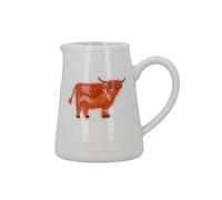 Gisela Graham Mini Serving Jug, Embossed Highland Cow Design, White Stoneware, 100ml