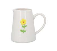 Gisela Graham Mini Serving Jug, Embossed Yellow Meadow Flower, White Stoneware, 100ml