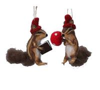 Gisela Graham Mixed Wool 12 cm Chipmunk Set of 2 Festive Decorations